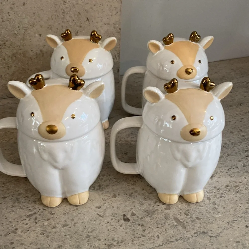 West Elm Ceramic Deer Mugs / 4